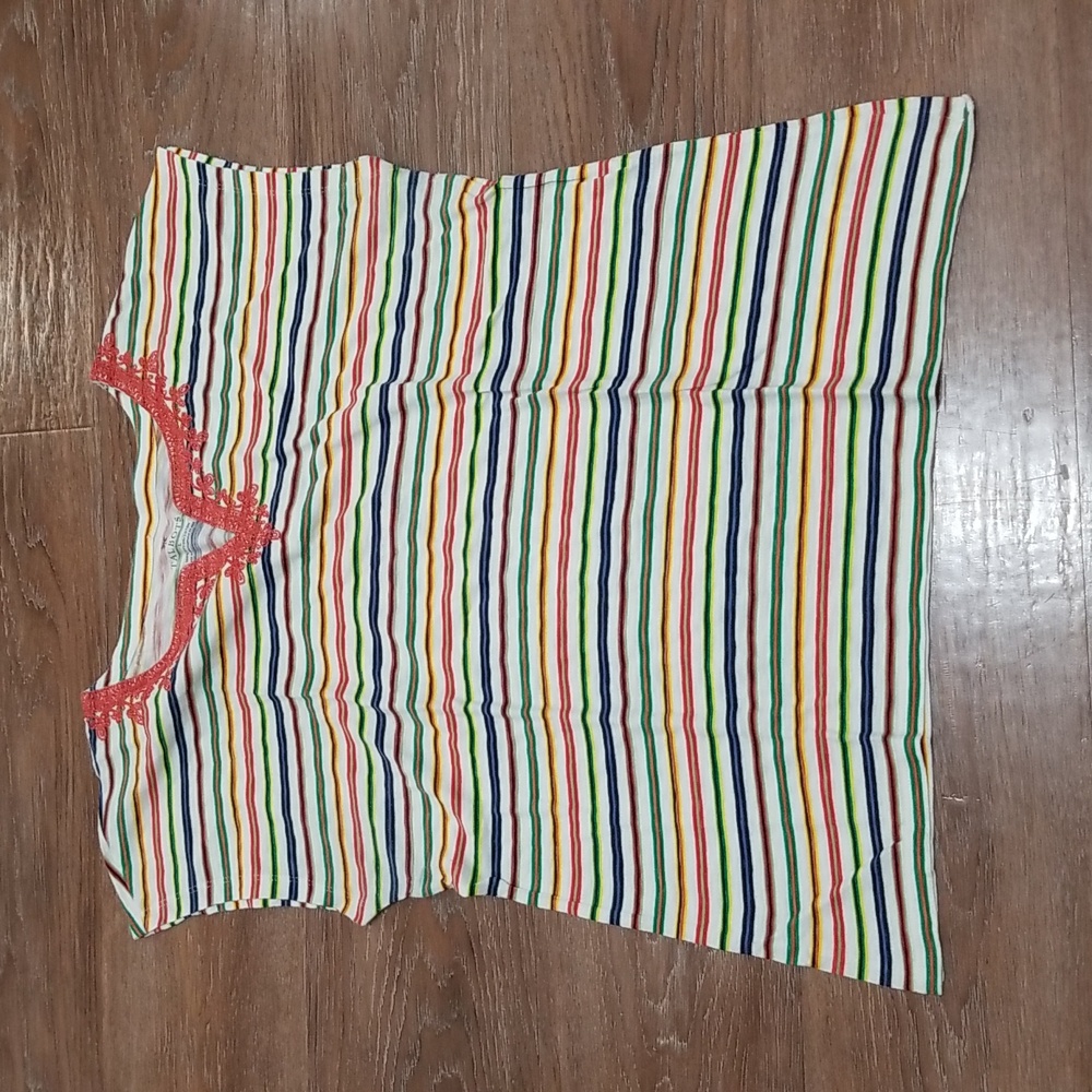 (L) Talbots Cotton Rainbow Striped Top Coastal Vacation Resort Travel Festival